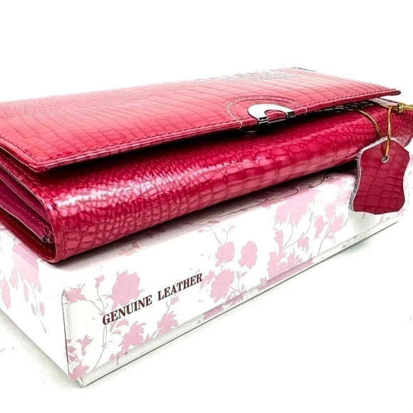 New Genuine Leather Large Wallet Crocodile gift box - Picture 11 of 12